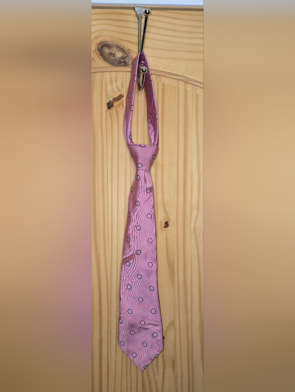 George Men's Pink Circle Dot Pattern Necktie Blue Accents Dress Tie